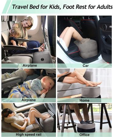 Inflatable Travel Foot Rest Pillow - Adjustable Leg Rest for Kids & Adults - 2 Pack Grey - Great for Airplane, Office, Home, Trains, Cars - Buy Online on GoSupps.com