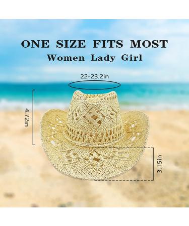 Women's Sparkly Western Cowboy Hat for Holiday Parties - Beige Straw Cowgirl Hat for Beach Vacations - Buy Online on GoSupps.com