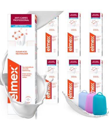 Elmex toothpaste caries protection Professional 75 ml 6 Set (6 x 75 ml) - medical tooth cleaning for highly effective caries protection and Celexqua toothbrush cap