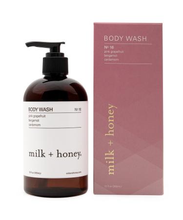 milk + honey Gentle Body Wash  No. 16  with Pink Grapefruit  Bergamot  and Cardamom  Body Wash for Women and Men  12 Oz