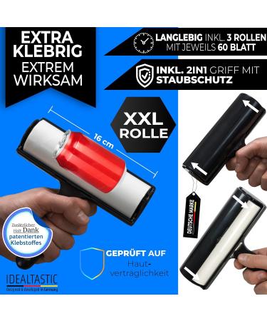 IDEALTASITIC Large Lint Roller 3x60 Sheets for Effective Lint & Hair Removal on Sofa Bed Clothing & Car | XXL Sticky Roller for Pets & Maximum Cleaning - Buy Online on GoSupps.com