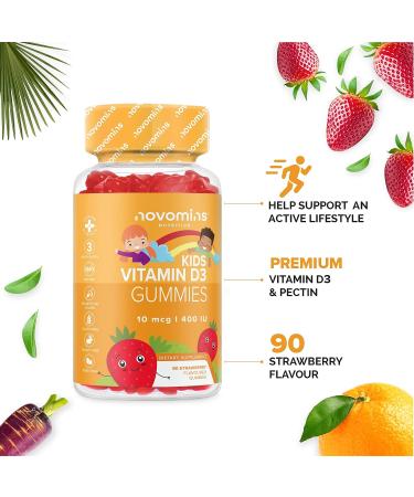 Novomins Kids Vitamin D Gummies - Vegetarian, Gluten-Free, Non-GMO - 400 IU for Healthy Bones, Muscles, Teeth & Immune System - Buy Online on GoSupps.com