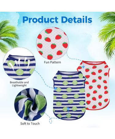 2-Pack Cute Dog Shirts for Small Dogs - Soft Summer Vests Sleeveless T-Shirts Strawberry & Striped Lemon Designs - Buy Online on GoSupps.com