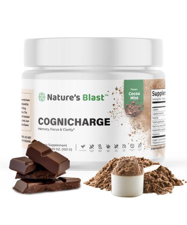 NATURES BLAST CogniCharge Brain Supplements for Memory Focus & Clarity - with Bacopa Monnieri Extract Guarana Powder Niacin L-Tyrosine Alpha GPC GABA - 3.63 Oz - 30 Servings - Cocoa Mist Flavor