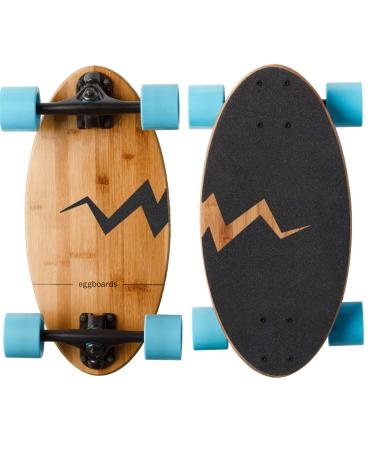 Eggboards Mini Longboard The Original - Bamboo Wood Cruiser Skateboard for Adults and Kids. Easy to Carry, Smooth to Ride Ocean Blue Bamboo Deck 19 x 9"