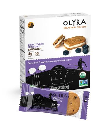 OLYRA Organic Breakfast Sandwiches Biscuits Blueberry & Greek Yoghurt Crème | Low-Sugar High Fiber Protein - Healthy Snacks Individually Wrapped Cookies (1 Box of 4 Packs, 1 Sandwich per Pack) Yoghurt Blueberry 5.3 Ounce
