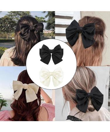 generic Bow Hair Clip 2-Piece Set Solid Color Large Bowknot Hairpin French Automatic Hair Clip Retro Bowknot Hair Clip for Women's Simple Hair Buckle Accessories(Black And Beige) - Buy Online on GoSupps.com