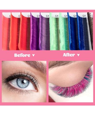 Shop Colored Lash Extensions | Easy Fan Volume Lashes 0.07 D 14mm in Pink Red Purple Blue Green & Dark Brown - Self Fanning Options Available - Buy Online on GoSupps.com
