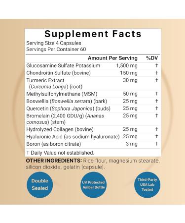 Glucosamine Chondroitin MSM Supplement 240 Capsules | 10-in-1 Joint Supplements for Men & Women with Hyaluronic Acid Collagen Glucosamine Sulfate Turmeric Boswellia & More Non-GMO Glucosamine with Turmeric 240 Count (Pack of 1) - Buy Online on GoSupps.com