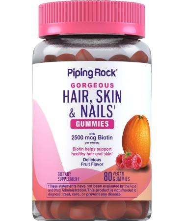 Piping Rock Hair Skin and Nails Vitamins | 80 Gummies | 2500 mcg of Biotin | Womens Multivitamin | with Vitamin C and E | Fruit Flavor | Non-GMO Gluten Free Supplement