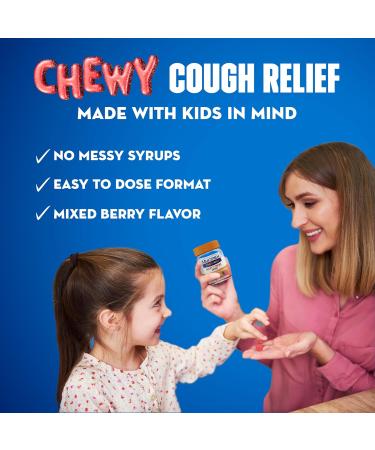 Mucinex Children's Mighty Chews - Kids Cough Suppressant with Dextromethorphan | Easy Dose Mixed Berry Flavor | 16 Chewable Tablets for Travel - Buy Online on GoSupps.com