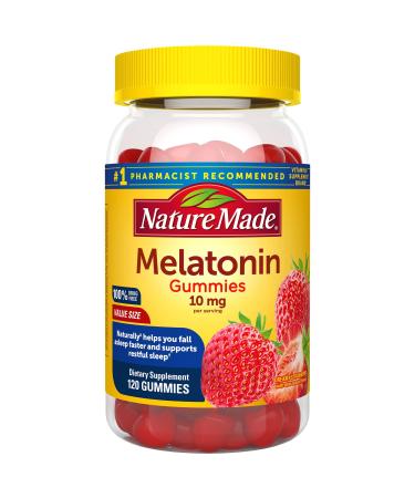 Nature Made Melatonin 10mg per serving, Maximum Strength 100% Drug Free Sleep Aid for Adults, 120 Gummies, 60 Day Supply 60.0 Servings (Pack of 1)