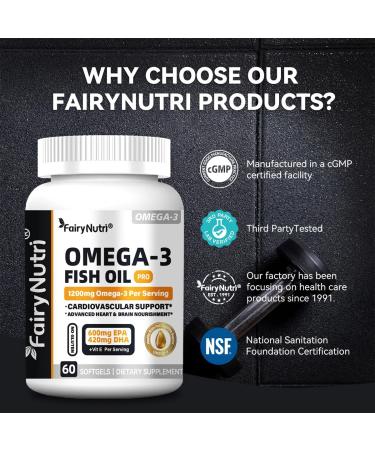 Omega-3 Fish Oil PRO - 1200mg High Potency Triglyceride Form 600mg EPA 420mg DHA with Vitamin E Burpless NSF Certified 60 Softgels for Heart Brain Joint Health - Buy Online on GoSupps.com