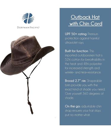 Dorfman Pacific Men's Outback Hat - Medium Brown with Chin Cord - Buy Online on GoSupps.com