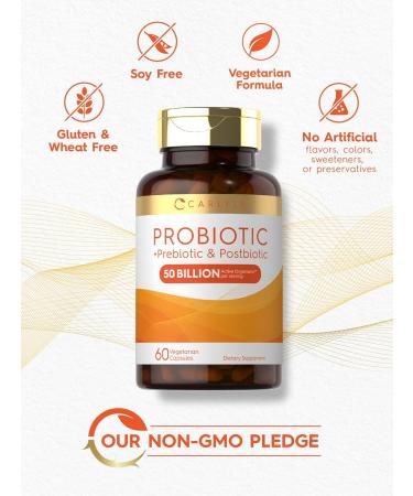 Carlyle Probiotic for Women and Men | 50 Billion CFU | 60 Capsules | Plus Prebiotic and Postbiotic | Complex Supplement | Vegetarian Non-GMO and Gluten Free - Buy Online on GoSupps.com