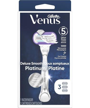 Gillette Venus Deluxe Smooth Platinum Razors for Women 1 Venus Razor 3 Razor Blade Refills Metal Handle with Anti-Slip Grip - Buy Online on GoSupps.com