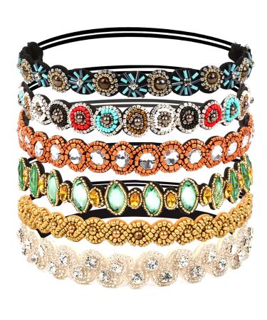 Teenitor 6pcs Rhinestone Beaded Headband, Elastic Jewelry Hair Bands for Lady Women Girl Hair Accessories 20-26.8'' Multicolor - Buy Online on GoSupps.com