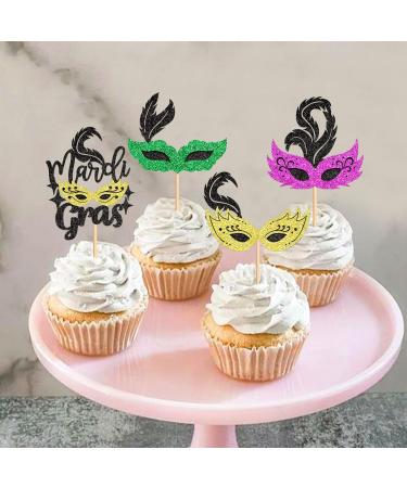 Cyodoos 24Pcs Masquerade Masks Cupcake Toppers Color Glitter Bachelorette Party Mask Cupcake Food Fruit Picks Masquerade Mardi Gras Party Baby Shower Birthday Party Cake Decor Supplies Masks1 - Buy Online on GoSupps.com