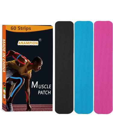 Kinesiology Tape Pro Athletic Sports (60 Precut Strips) Waterproof Breathable Athletic Elastic Kneepad Muscles & Joints Pain Relief Knee Taping for Gym Fitness Running Tennis Swimming Football (Mix)