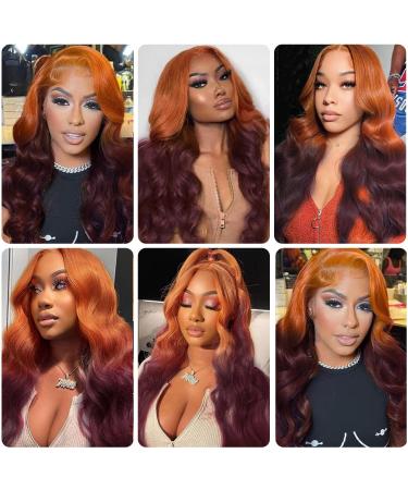 Haha Blueish Purple Ginger Ombre Human Hair Lace Front Wig 18 Inch Body Wave Pre Plucked for Women - 150% Density Two Tones Glueless - Buy Online on GoSupps.com