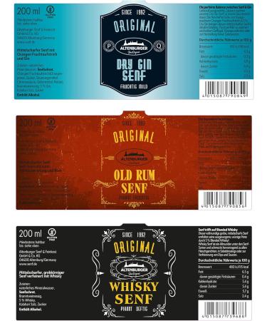  Altenburger Original Altenburger Original Fine Spirits Box with Whiskey Mustard (200 ml) Dry Gin Mustard (200 ml) and Old World Mustard - Buy Online on GoSupps.com