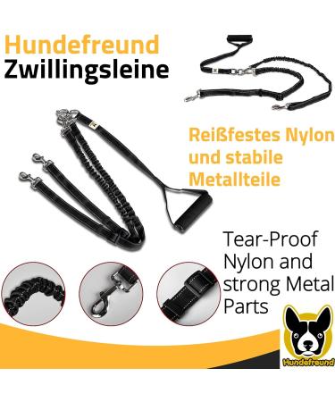Buy Twin Leash for Large Dogs | Stretchable Double Leash 150-220 cm | Reflective & Soft Handle | Ideal for 2 Dogs Over 20 kg - International Shipping - Buy Online on GoSupps.com