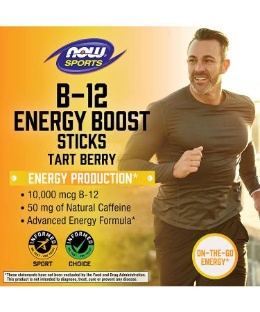 Now Foods Sports B-12 Energy Boost Sticks - Tart Berry 10000 mcg | 12 Sticks (2.1 oz) - Buy Online on GoSupps.com