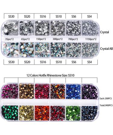 WORTHOFIRST Two Hotfix Applicators with 7200pcs Rhinestones - 14 Colors, 7 Sizes, White/Purple Rhinestone Kit - Buy Online on GoSupps.com