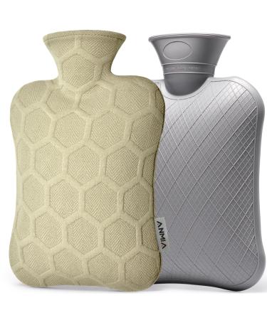 ANMIA Hot Water Bottle with Cover Hot Water Bottle for Menstrual Cramps Pain Relief 2L Rubber Hot Water Bottle with Cover (Dark Green) Dark Green B With Cover