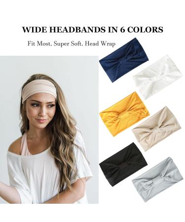 6-Piece Women's Elastic Hair Bands - Yoga Workout & Gym Headbands - Cotton Wide Headscarves in Black White Navy Yellow Light Gray & Skin Color - Summer Hair Accessories - Buy Online on GoSupps.com