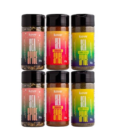 Kove Ocean Foods - Sea Spice Seasoning Variety Pack - Original Sriracha & Lemon Citron - Pack of 6 Variety 6 Pack