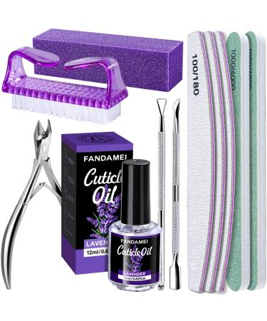 Nail files Set Fandamei Nagelfeile 100/180 polishing files buffer for nails nail shaver nail tongs nail shaver nail brush care oil for nails nail care oil manicure & pedicure set lavender