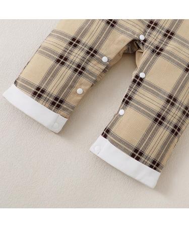 Puseky Baby Boy Long Sleeve Romper and Plaid Suspenders Overall Pants 0-3 Months White - Buy Online on GoSupps.com