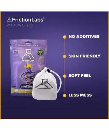 FrictionLabs Magic Chalk Ball 2.2 oz - Premium Chalk for Rock Climbing, Weight Lifting, Gymnastics, Bowling, Crossfit - Refillable Sock for Mess-Free Application - No Fillers or Artificial Drying Agents - Chalk White - Buy Online on GoSupps.com