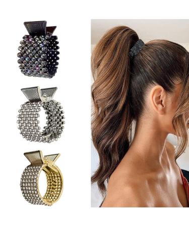 3 Pack Small Hair Clips for High Ponytail Nonslip Metal Rhinestone Hairclips Ponytail Holder High Ponytail Claw Clip Decorative Hairpins Hair Accessories for Women and Girls