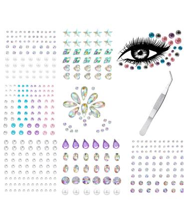 PLOMFOV Face Jewels for Glitter Makeup for Women Face Gems Stick On Rhinestones for Eyes Self-Adhesive Rhinestone Sticker Makeup Rhinestones for Makeup Face Gems Set A Mix Color Set A