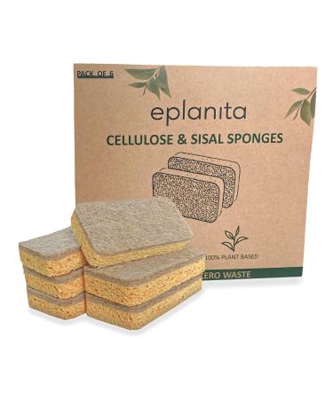 eplanita Natural Plant Based Scrub Sponges (6 Pack) Non-Scratch Biodegradable Eco Scourers for Kitchen and Bathroom 6 Count (Pack of 1) - Buy Online on GoSupps.com