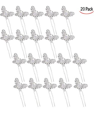 XLKJ 20-Piece Wedding Hair Needles Set - Pearl Butterfly Bride Hair Jewelry & Rhinestone U-Shaped Hair Accessories for Stunning Bridal Hairstyles - Buy Online on GoSupps.com