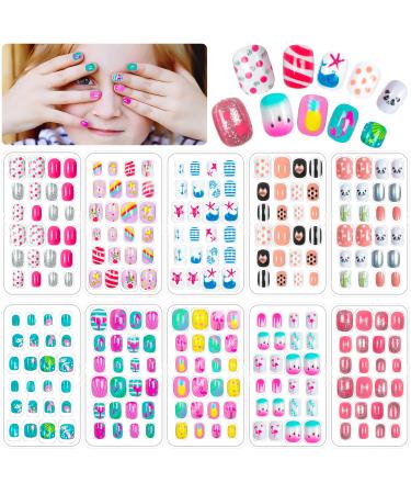 240 Pieces Fake Nails for Kids Girls Artificial Kids Press on Nails Full Cover Short Acrylic Stick On Nails False Nail Tips Kit for Children Little Girls Nail Art Decoration (Lovely)