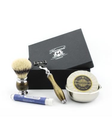 Men's Shaving & Grooming Set 3 Edge Razor Silver Tip Badger Hair Brush Bowl Soap and Alum Perfect Shaving Kit For Men