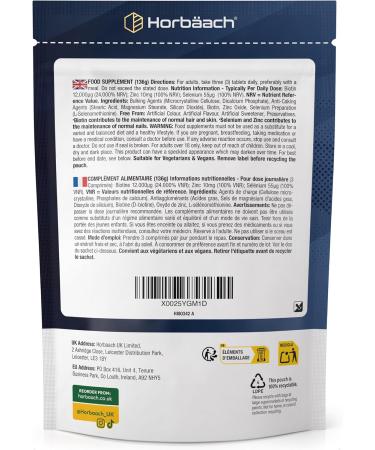 Biotine 12000 mcg Extra Fort | 540 Comprim s Vegan | Complexe Avec Zinc et S l nium | Compl ment Alimentaire Pour Cheveux Peau Ongles | Vitamin B7 Hair Skin and Nails | Horbaach - Buy Online on GoSupps.com