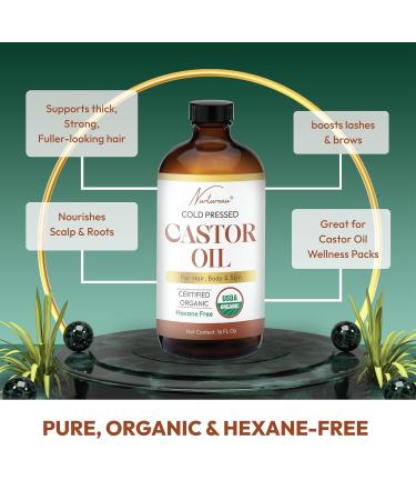 Organic Cold Pressed Castor Oil 16 Fl Oz - All Natural Hair & Nail Growth Muscle Relief Skin Hydration - Holistic Unscented Oil - Buy Online on GoSupps.com