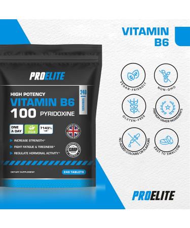 Vitamin B6 100mg - 120 Vegan Tablets 7000% Nrv Dose High Strength B6 Vitamins Contributes to Healthy Metabolism Reduction of Tiredness Normal Immune & Nervous System Function PROELITE - Buy Online on GoSupps.com