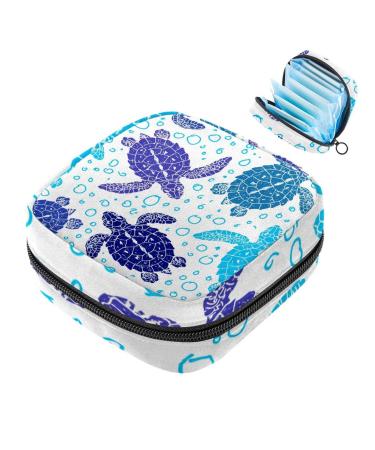 Menstruation pad bag with zipper women's napkin bag tampons collection bags for women and girls (turtle silhouette animal world under water ocean pattern)