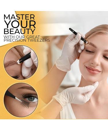 Professional Eyebrow Tweezers Set for Expert Brow Shaping & Facial Hair Removal - Slanted and Pointed Tips - 2-Piece Kit for Women & Men - Best Tweezers for Chin Hair - Black - Buy Online on GoSupps.com
