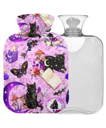 Naanle Halloween Black Cat Heat bottle Mit Transparent Bag Warm Water bottle 2l Large hot hot water bottle for bed Handfoot Heat pain relief heat and cold therapy