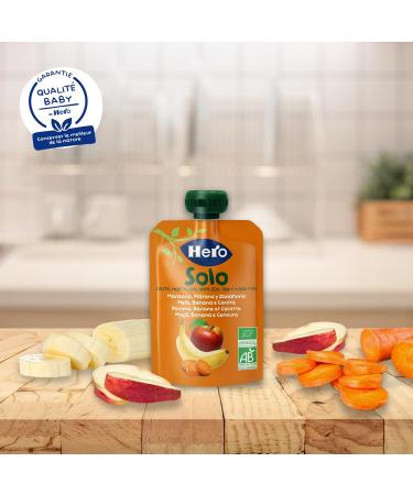 Hero Solo - Organic Apple Banana and Carrot Pouch - 100% Natural Organic Fruit Puree Compote with No Added Sugar - for Baby - Buy Online on GoSupps.com