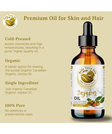 Buy Bella Terra Organic Jojoba Oil 4oz - Cold-Pressed Non-Comedogenic Enriched with Vitamin C & E for Perfect Skin - International Shipping Available - Buy Online on GoSupps.com