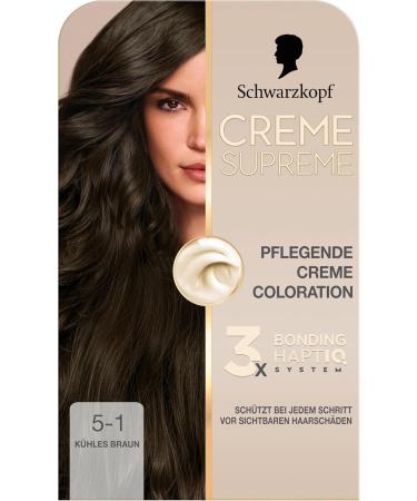  Schwarzkopf Creme Supreme Colour 5-1 Cool Brown (4 x 185 ml) permanent hair colour with serum and hair mask protects against visible damage for 100% coverage - Buy Online on GoSupps.com