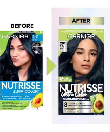 Garnier Nutrisse Ultra Color Permanent Hair Dye Vibrant Long-Lasting Colour Vegan Formula Nourished Hair Protects Hair Against Dryness 210 Blue Black 1 Application Packaging May Vary BLACK/BLUE SHADES 210 Blue Black - Buy Online on GoSupps.com